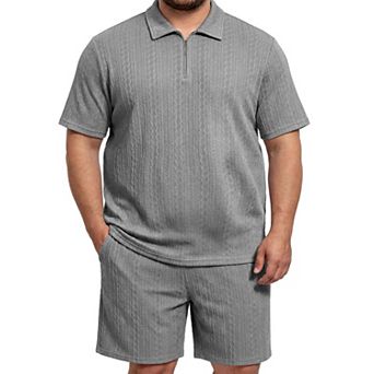 Big And Tall Men 2 pc Quarter Zip Polo Shirt Set Summer Wear
