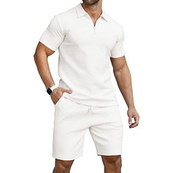 Men's 2 pc Casual Summer Tracksuit Polo Shirt Short Sleeve Athletic Sport Set