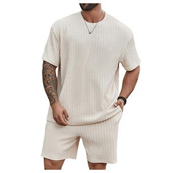 Men's Big And Tall Summer Casual Knit Short Set Beach Vacation Wear