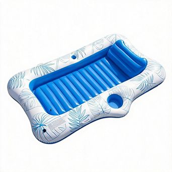 Inflatable Tanning Pool Lounger Float Sunbathing Tub Cup Holder Beach Lake Yard