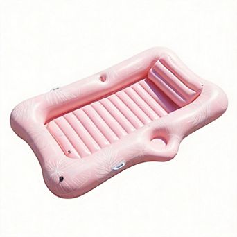 Inflatable Tanning Pool Lounger Float Sunbathing Tub Cup Holder Beach Lake Yard