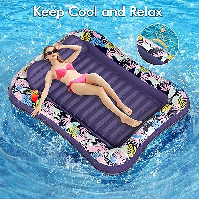 Tanning Pool Lounger Float Headrest Drink Holder Sun Tub