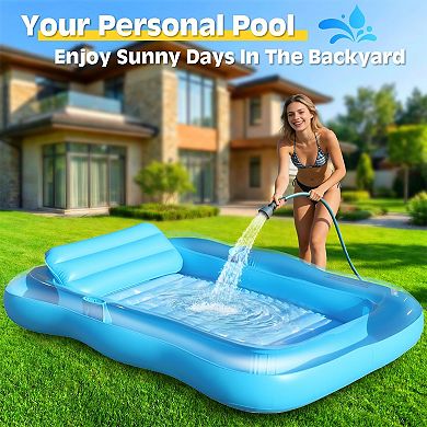 Inflatable Tanning Pool Lounger Bed Float Pillow Cup Holders