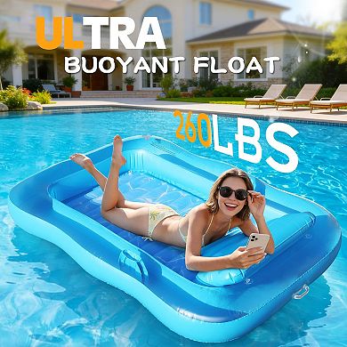 Inflatable Tanning Pool Lounger Bed Float Pillow Cup Holders