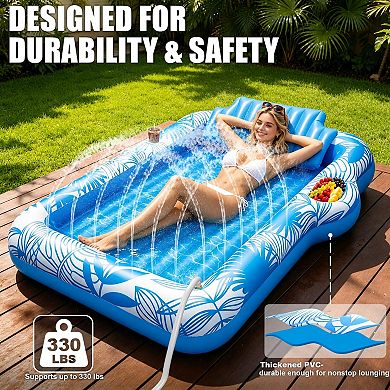 Inflatable Tanning Pool Lounger With Sprinkler