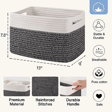 2 Pack Foldable Woven Paper Rope Storage Baskets With Handles For Organizing Decor