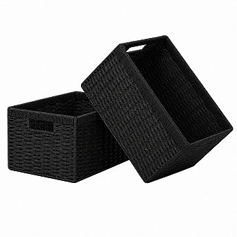 2 Pack Foldable Woven Paper Rope Storage Baskets With Handles For Organizing Decor
