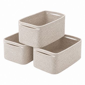 3 Pack Woven Cotton Rope Storage Baskets With Handles For Organizing And Gifting