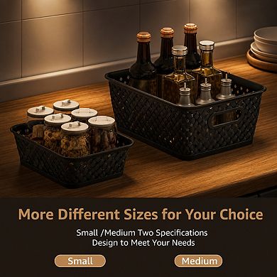 3 Pack Plastic Storage Baskets Durable Built in Handles Multi Purpose Organizer