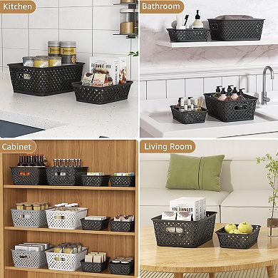 3 Pack Plastic Storage Baskets Durable Built in Handles Multi Purpose Organizer