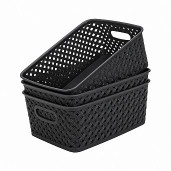 3 Pack Plastic Storage Baskets Durable Built in Handles Multi Purpose Organizer