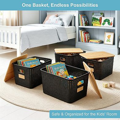 Stackable Plastic Storage Bins With Lids Handles Labels For Organizing Home Office