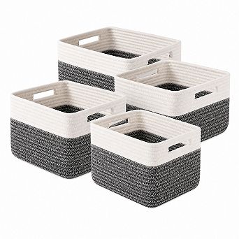 4 Pack Cotton Rope Storage Baskets Durable Rustic Home Organization For Shelves Closets