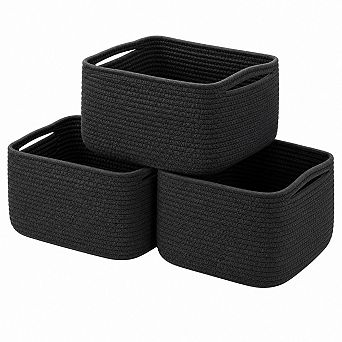 3 Pack Woven Cotton Rope Storage Baskets With Handles For Organizing And Gifting