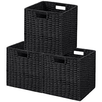 Woven Paper Rope Storage Baskets Foldable Handles Sturdy Organizer Bins