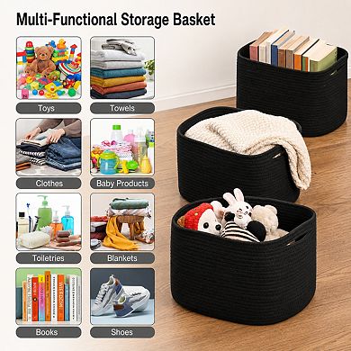 Woven Cotton Rope Storage Baskets Multi Functional Home Organization Handles