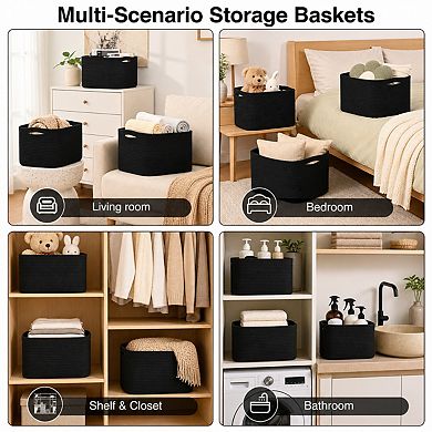 Woven Cotton Rope Storage Baskets Multi Functional Home Organization Handles