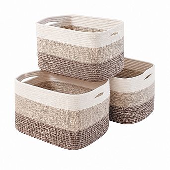 Woven Cotton Rope Storage Baskets Multi Functional Home Organization Handles