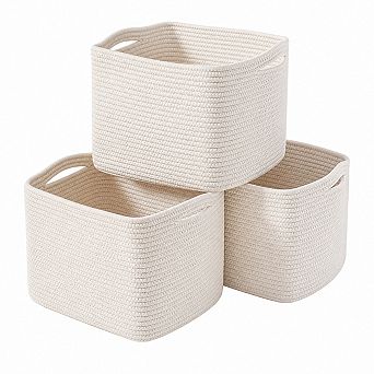 Woven Cotton Rope Storage Baskets Multi Functional Home Organization Handles