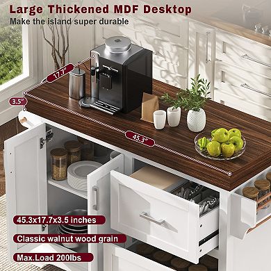 Merax 53" Large Kitchen Island with 3.5" Thick Desktop, Rolling Kitchen Island
