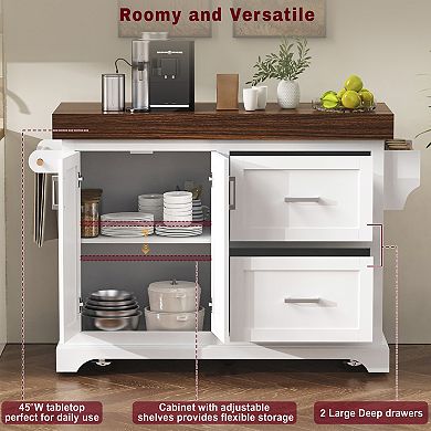 Merax 53" Large Kitchen Island with 3.5" Thick Desktop, Rolling Kitchen Island