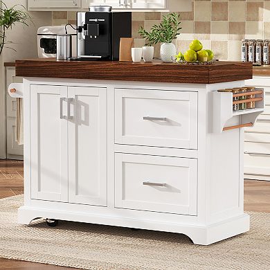 Merax 53" Large Kitchen Island with 3.5" Thick Desktop, Rolling Kitchen Island