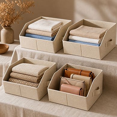 Collapsible Fabric Storage Baskets Trapezoid Sturdy Handles Multipurpose Organizer Bins