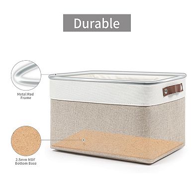 3 Pack Decorative Linen Storage Baskets With Handles For Home Office Organization