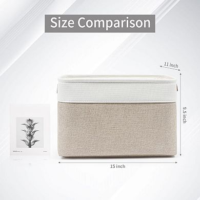3 Pack Decorative Linen Storage Baskets With Handles For Home Office Organization
