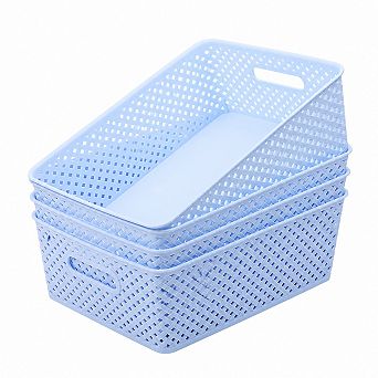 3 Pack Plastic Storage Baskets With Built In Handles For Home Office Organization