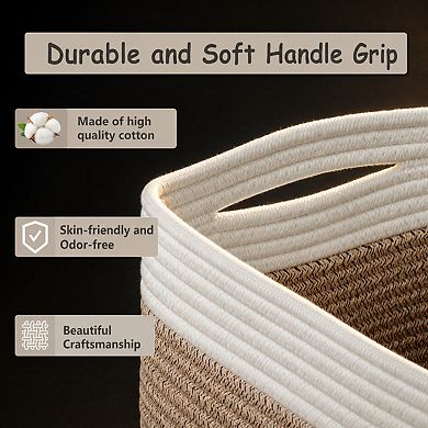 4 Pack Cotton Rope Storage Baskets Collapsible Woven Shelf Organizer