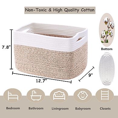 4 Pack Cotton Rope Storage Baskets Collapsible Woven Shelf Organizer