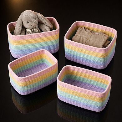 4 Pack Cotton Rope Storage Baskets Collapsible Woven Shelf Organizer
