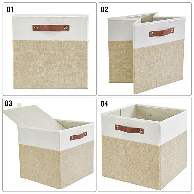 4 Pack Foldable Fabric Storage Baskets With Reinforced Pu Handles For Shelves