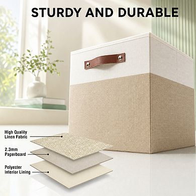 4 Pack Foldable Fabric Storage Baskets With Reinforced Pu Handles For Shelves