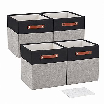 4 Pack Foldable Fabric Storage Baskets With Reinforced Pu Handles For Shelves