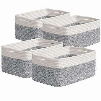4 Pack Cotton Rope Storage Baskets For Shelves Decorative Organizer Bins