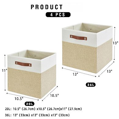 Collapsible Linen Fabric Storage Bins Reinforced Pu Handles Foldable Closet Organizer Baskets