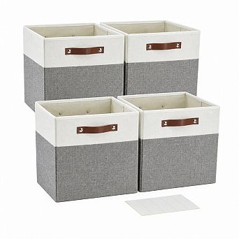 Collapsible Linen Fabric Storage Bins Reinforced Pu Handles Foldable Closet Organizer Baskets