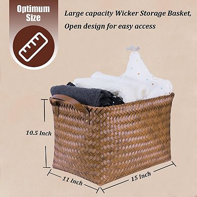 Handwoven Wicker Storage Baskets Set Of 4 Multi Use Organizers For Home