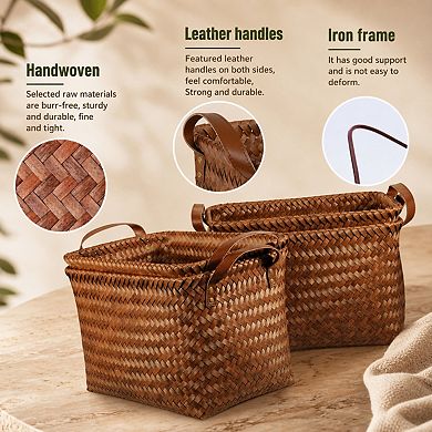 Handwoven Wicker Storage Baskets Set Of 4 Multi Use Organizers For Home