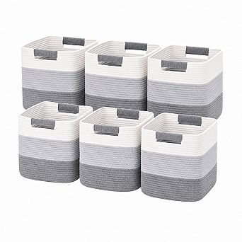 Cotton Rope Woven Cube Storage Bins Soft Ergonomic Handles Multi Purpose Organizers
