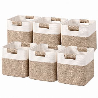 Cotton Rope Woven Cube Storage Bins Soft Ergonomic Handles Multi Purpose Organizers