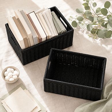 Hand Woven Foldable Storage Baskets With Handles For Shelves Pantry Organization