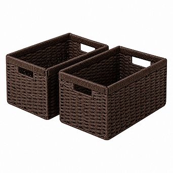 Hand Woven Foldable Storage Baskets With Handles For Shelves Pantry Organization