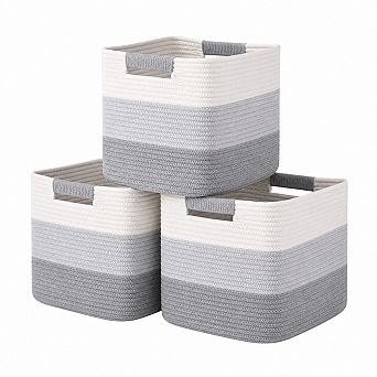 Cotton Rope Woven Cube Storage Bins Soft Ergonomic Handles Multi Purpose Organizers