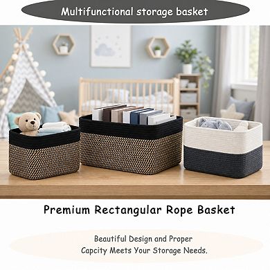 Cotton Rope Storage Baskets With Handles For Home Organization Dog Bin Shoe Organizer