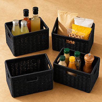 Hand Woven Foldable Wicker Storage Baskets With Handles For Shelves Organization