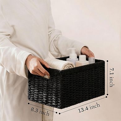 Hand Woven Foldable Wicker Storage Baskets With Handles For Shelves Organization