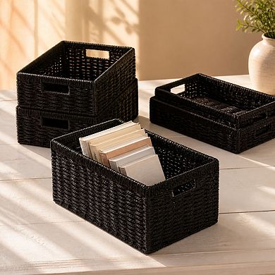 Hand Woven Foldable Wicker Storage Baskets With Handles For Shelves Organization